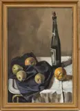Hughie Lee-Smith, Untitled, Oil on Canvas "Still Life with Wine Bottle And Fruit"