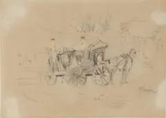 Untitled by John Marin, Charcoal And Pastel on Paper, Ca. 1905, "Sketch of Horse And Carriage", offered Nov 2023