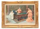 Untitled by Pietro Pavesi, Watercolor on Paper, "Cardinals Playing Billiards", offered Nov 2023