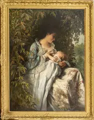 Albert Gustav Schwartz, Untitled, Oil on Canvas 1878, Mother And Child