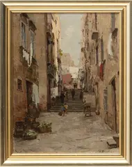 Gustavo Pisani, Untitled, Oil on Canvasboard "Street Scene"