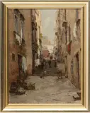 Gustavo Pisani, Untitled, Oil on Canvasboard "Street Scene"