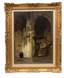 Han van Meegeren, Untitled, Oil on Canvas, "Figures in a Cathedral Hallway"