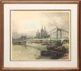 Luigi Kasimir, Untitled, Aquatint on Paper, "View of the St. Martin Church, Cologne, Germany"