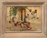 Giuseppe Giardiello, Untitled, Oil on Board, "Chickens in Farmyard"