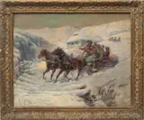 Untitled by Pjotr Stojanow, Oil on Wood Panel, Horse Drawn Sleigh Scene, offered Nov 2023