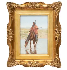 John Hauser, Untitled, Watercolor on Paper, 1908, "At the Water Hole"