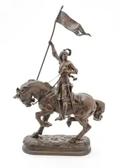 Untitled by Adrien Étienne Gaudez, Bronze Sculpture, Joan of Arc on Horse Holding Banner "Dieu Patrie", offered Oct 2023
