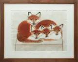 Charles Culver, Untitled, Pastel, Watercolor And Charcoal on Paper, "Family of Foxes"