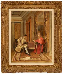 Franz Xaver Wolf, Untitled, Oil on Panel, "a Game of Chess"