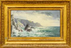 Untitled by William Trost Richards, Oil on Artist Board, 1890, "Guernsey Cliffs", offered Oct 2023