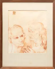 Philip Evergood, Untitled, Watercolor And Tempera on Paper "Portrait of Two Men"