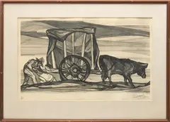 Pablo O'Higgins, Untitled, Etching on Wove Paper Ca. 1966, "La Carreta"