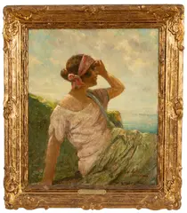 Untitled by Joseph W. Gies, Oil on Artist Board, Ca. 1922, "On the Cliff", offered Oct 2023