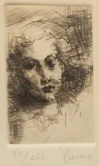 Untitled by Jack Levine, Etching on Paper Head of Girl, offered Oct 2023