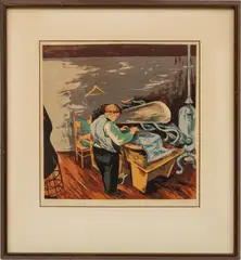 Mervin Jules, Untitled, Serigraph in Colors on Wove Paper, 1940, "Little Tailor"