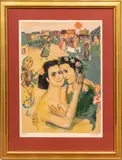 Walter Spitzer, Untitled, Lithograph in Colors on Paper, "Couple with a Goat"