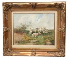 Untitled by Hugo Anton Fisher, Watercolor on Paper, "Sheep in Landscape", offered Oct 2023