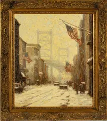 Laurence Campbell, Untitled, Oil On Canvas, "Snow Storm, Ben Franklin Bridge, Philadelphia"