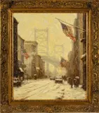 Laurence Campbell, Untitled, Oil On Canvas, "Snow Storm, Ben Franklin Bridge, Philadelphia"