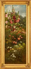Untitled by Benjamin Champney, Oil On Panel, Ca. 1875, Hollyhocks, offered Sep 2023
