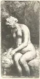 Untitled by Rembrandt Harmensz van Rijn, Etching On Laid Paper, Without Watermark, 1658, Woman Bathing Her Feet At A Brook, offered Sep 2023