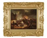 Philips Wouwerman, Untitled, Oil On Canvas Mounted To Panel, Ca. 17th C., Sacking Of A European City
