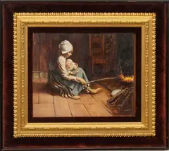 Untitled by Bernard Blommers, Oil On Canvas Ca. 1900, Children Near Fireplace, offered Sep 2023
