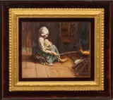 Bernard Blommers, Untitled, Oil On Canvas Ca. 1900, Children Near Fireplace