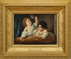 Anton Romako, Untitled, Oil On Canvas, 19th C., Children Playing With Bubbles