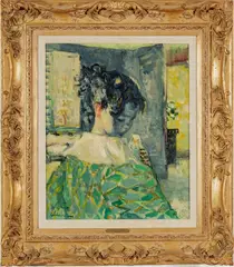 Luigi Corbellini, Untitled, Oil On Canvas, Young Girl With A Parakeet