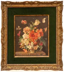 Franz Xaver Wolf, Untitled, Oil On Mahogany Panel, H 14 W 12 Still Life With Flowers