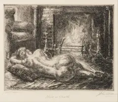 Untitled by John Sloan, Etching On Paper, 1933, Nude On Hearth, offered Sep 2023