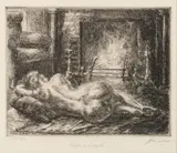 John Sloan, Untitled, Etching On Paper, 1933, Nude On Hearth