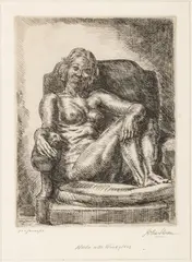 Untitled by John Sloan, Etching On Wove Paper, 1933, Nude With Wineglass, offered Sep 2023