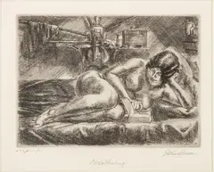 Untitled by John Sloan, Etching On Wove Paper, Ca. 1928, Nude Reading, offered Sep 2023