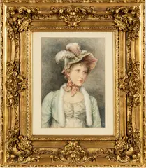 Jennie Brownscombe, Untitled, Watercolor On Paper, Ca. 19th C., Portrait Of A Woman
