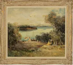 Ludwig Gschossmann, Untitled, Oil On Canvas, Ca. 1960, Picnic Scene