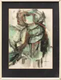 Gene Szafran, Untitled, Watercolor And Gilt On Paper, 1959, Seated Woman