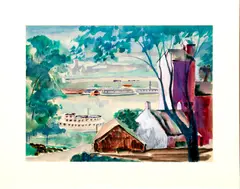 Untitled by William Ernst Henschel, Watercolor On Paper, "Ohio River Scene", offered Aug 2023