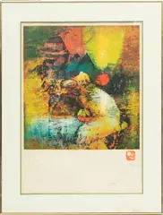 Untitled by Lê Bá Đảng, Screenprint Abstract In Blue And Yellow, Limited Edition, offered Aug 2023