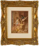 James Dromgole Linton, Untitled, Gouache & Graphite On Wove Paper, Interior Leisure Scene