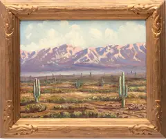 Oscar A. Strobel, Untitled, Oil On Board, "Sunset On The Arizona Desert"