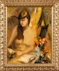 Untitled by Moses Soyer, Oil On Canvas, Ca. 1962, Nude With Flowers, offered Jul 2023