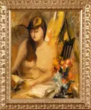 Moses Soyer, Untitled, Oil On Canvas, Ca. 1962, Nude With Flowers