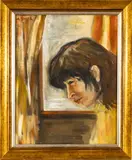 Moses Soyer, Untitled, Oil On Canvas, Profile Of Woman (at The Window)