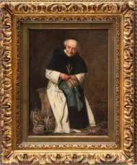David Sani, Untitled, Oil On Canvas Mounted To Board, 19th C., Monk With Fiascos