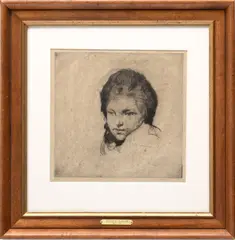 Untitled by Myron G. Barlow, Etching On Paper, Portrait Of A Young Lady, offered Jul 2023