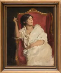 Ármin Glatter, Untitled, Oil On Canvas, Portrait Of A Woman With A Cigarette