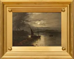 George Cole, Untitled, Oil On Canvas, Moonlight Fishing
